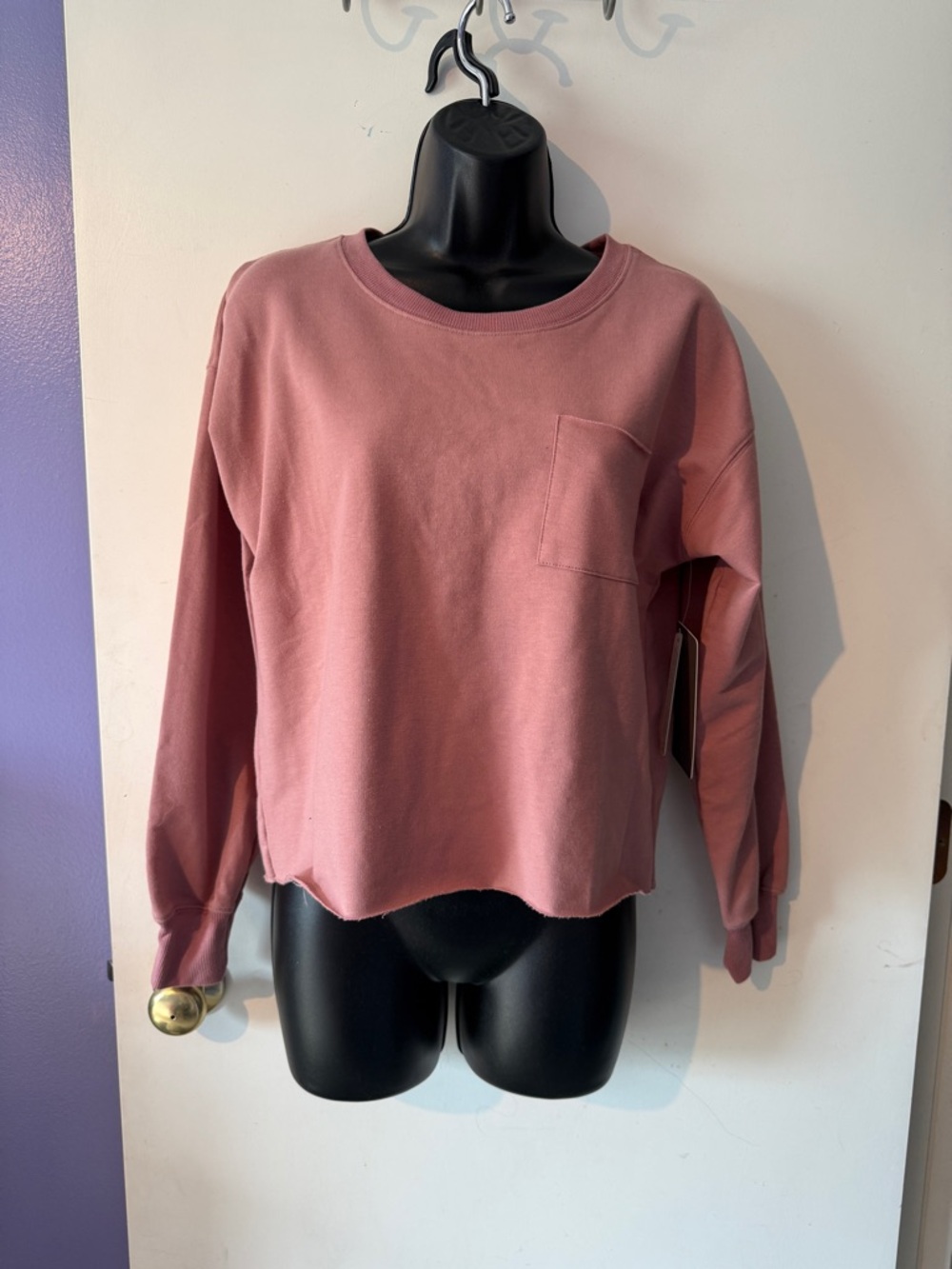 NWT Harmony Balance Cropped Mauve Pink Long Sleeve Pocket Sweatshirt